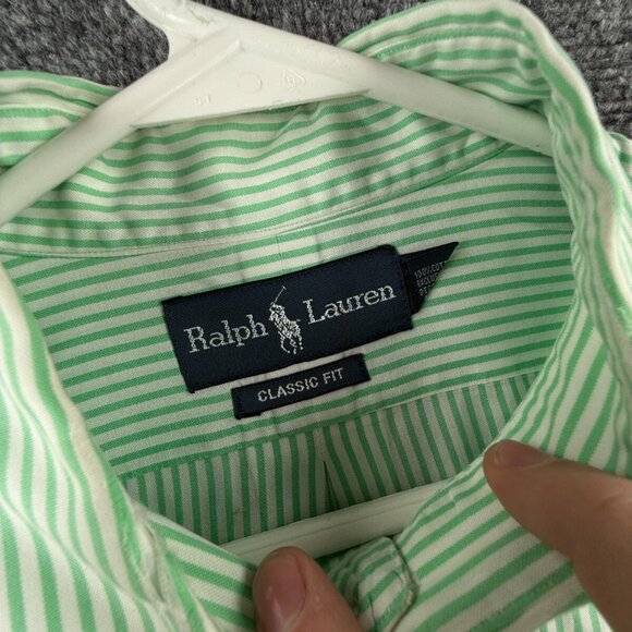Ralph Lauren Men Button Up Shirt Long Sleeve Green Striped Classic 16.5 34/35 - Picture 8 of 16